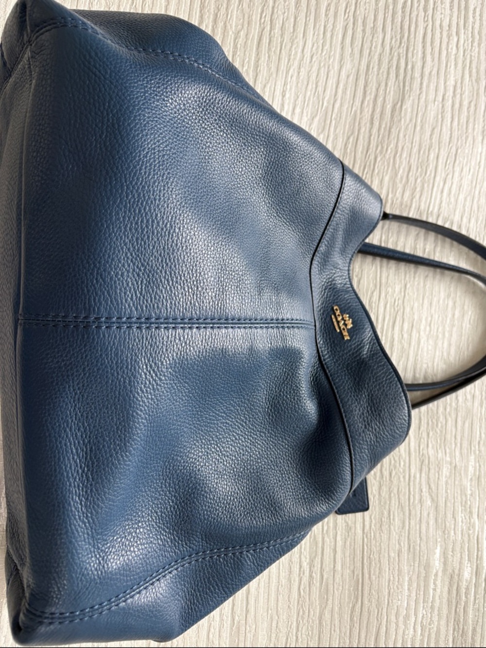 Coach Pebbled Leather Tote in Deep Blue with Gold Logo